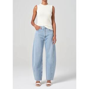 AGOLDE Luna High Rise Pieced Taper Sz 26 Void Jeans Light Indigo Raw Hem